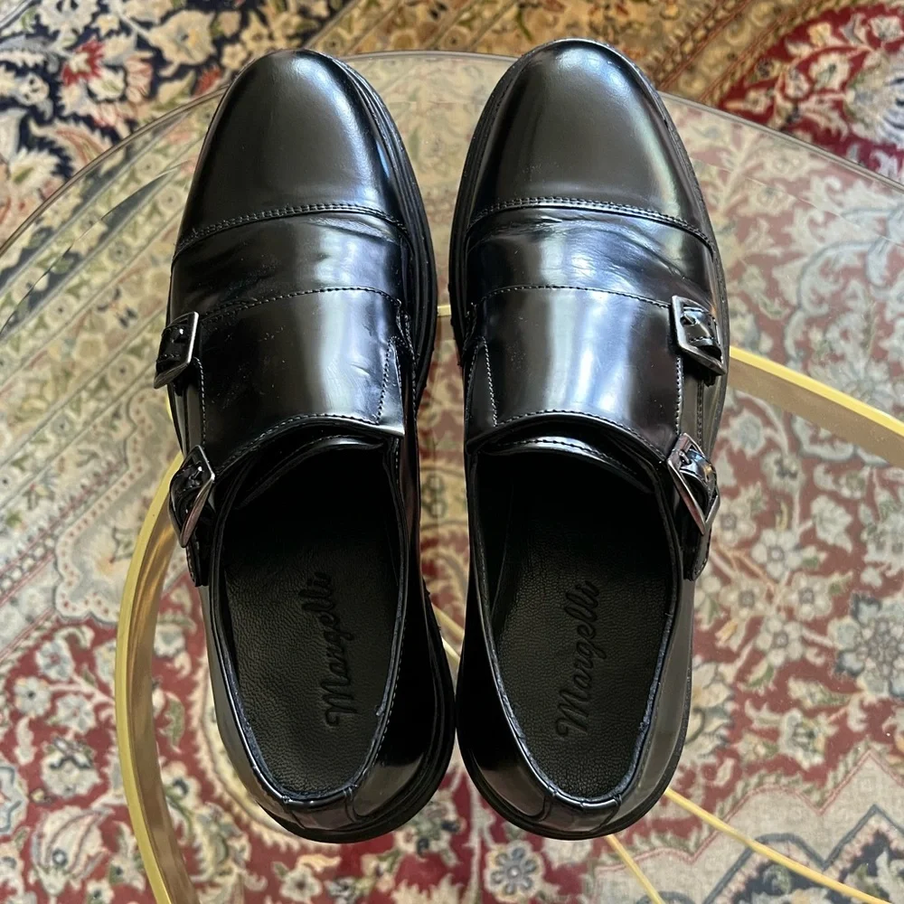Double Monk Strap Black Leather Shoes - Picture 7 of 8